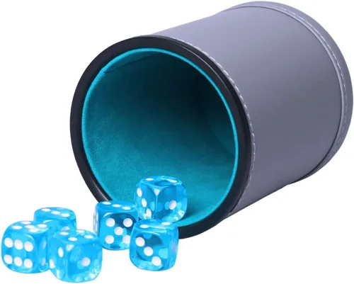 Juego de tazas de dados de piel sintética y forro de fieltro, agitación silenciosa para juegos de dados Yahtzee Farkle Liars, incluye seis dados