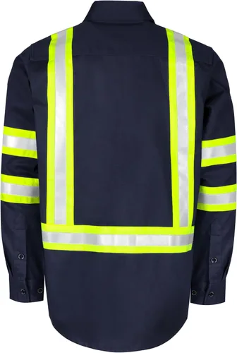 Miniatura 3 de BOCOMAL Camisas FR de alta visibilidad con botones de 7.5 onzas ANSI/ISEA tipo O Class1 resistente al fuego Hi Vis Refective Safety Jacket Azul