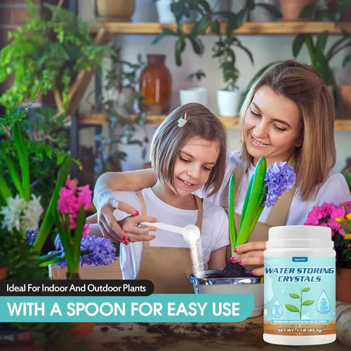 Cristales de almacenamiento de agua de 1 libra para plantas con cuchara, gel de agua que resuelve problemas de riego excesivo y sequía, mantiene el