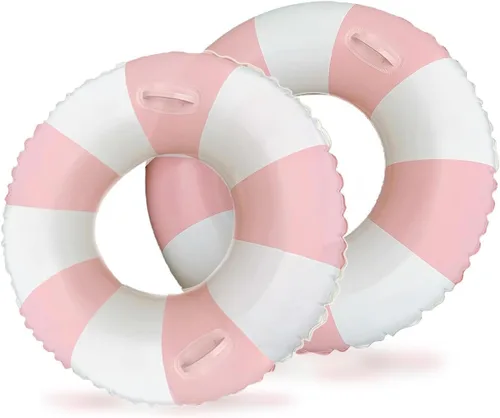 Miniatura 14 de Flotadores inflables de piscina para adultos, paquete de 2 flotadores a rayas, tubos de piscina, anillos de natación con asas, flotador inflable