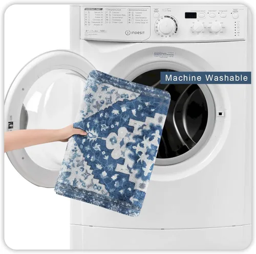 Miniatura 4 de Uphome Alfombra de baño vintage, azul, bohemio, antideslizante, oriental, suave, lavable a máquina, lindas alfombras de baño tribales florales