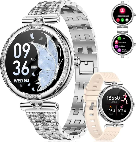 LIGE Relojes inteligentes para mujer (respuestahacer llamadas) con diamantes, reloj inteligente AMOLED de 1.19 pulgadas con monitor de frecuencia