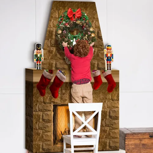 Miniatura 2 de Fullhawl Chimenea de cartón para Navidad, accesorio de chimenea de cartón grande 3D, centro de mesa falso con chimenea sintética para decoración