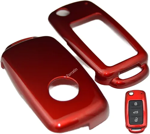Funda protectora para llavero remoto Volkswagen VW Passat CC Tiguan Touareg Eos Golf GTI Jetta Beetle Rabbit 3 botones llave plegable Rojo