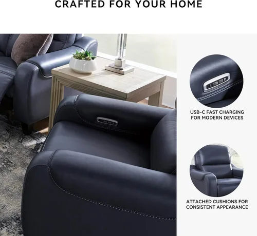 Miniatura 5 de Signature Design by Ashley Mercomatic - Sillón reclinable eléctrico contemporáneo con reposacabezas ajustable y carga rápida USB-C, cuero, altura