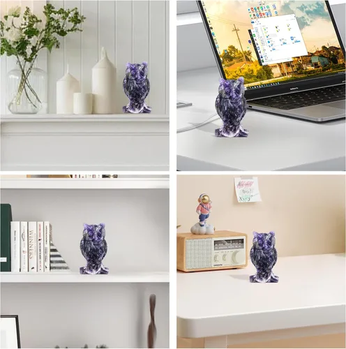Miniatura 8 de SMQ Amethyst Crystal Owl Statue Hand Carved Gem Owl Figurine Animal Carvings Collective Reiki Healing Statue for Home Office Decoration