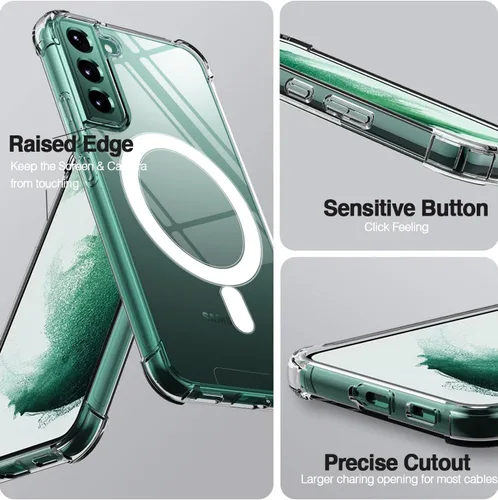 Miniatura 4 de KIOMY Funda transparente para Samsung Galaxy S22 5G a prueba de golpes con bolsas de aire, esquinas de diseño híbrido, parte trasera de Magnético