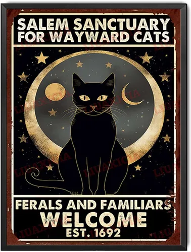 Miniatura 13 de Letrero de metal de hojalata Salem Sanctuary para gatos Wayward Ferals and Familiars, letrero de metal de hojalata para hombre, decoración de pub, 8