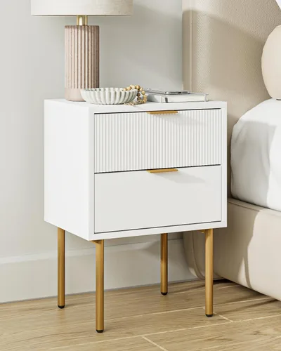 Mesita de noche, mesa auxiliar pequeña con marco dorado, mesita de noche moderna con 2 cajones, mesa de centro, mesa auxiliar con cajón y estante