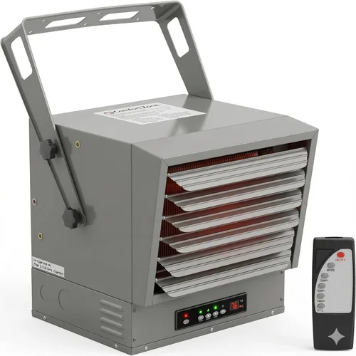 Miniatura 11 de Comfort Zone Calentador de garaje con cable duro de 7500 W, soporte de techo industrial y comercial, ventilador de 240 V con control remoto, Gris