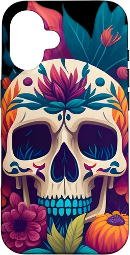 iPhone 16 Floral Sugar Skull Flower Tulip Rose Halloween Cottagecore Case