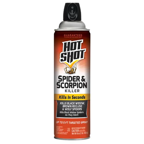 Hot Shot - Aerosol para matar arañas y escorpiones, mata grandes arañas y escorpiones en segundos, incluyendo viuda negra, reclusa marrón y arañas