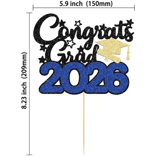 Miniatura 2 de Gyufise 1 decoración de pastel de graduación azul 2024 de felicitaciones para tartas de graduación 2024, decoración de pastel con purpurina