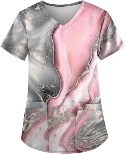 Camisetas médicas para mujer, con estampado de mármol, elásticas, suaves, con bolsillos, personalizadas, cómodas, tallas grandes, para enfermeras,