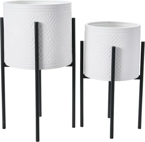 Miniatura 4 de Main + Mesa Maceteros de metal en relieve bohemios modernos con soportes, blanco y negro, juego de 2 tamaños Blanco/Negro