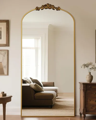 Miniatura 18 de Antok Espejo arqueado de longitud completa, espejo de piso de 71 x 28 pulgadas con tallado, espejos de cuerpo completo para decoración del hogar
