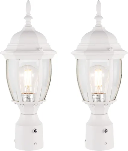 Miniatura 11 de LIT-PaTH Farol de poste de iluminación para exteriores, base mediana E26 máx. 60 W, carcasa de aluminio más vidrio, acabado blanco mate, paquete de 1