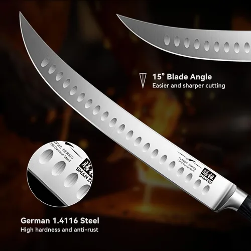 Miniatura 6 de SHAN ZU Cuchillo de rebanar de 12 pulgadas - Cuchillo profesional alemán para rebanar y trinchar carne de pecho, hoja de acero inoxidable 1.4116