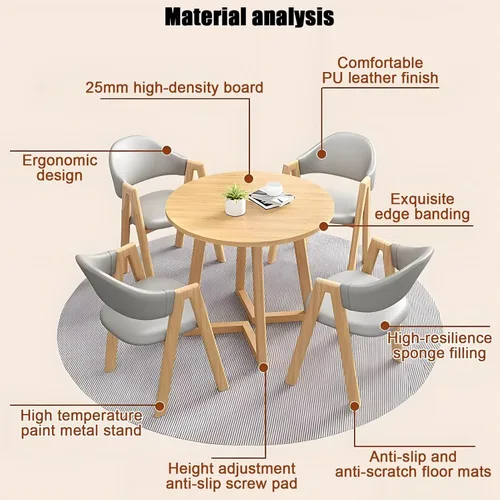 Miniatura 2 de YVYKFZD Office Reception Room Club Table and Chair Set, Simple Kitchen Dining Table Set for 4, Round Conference Table with Metal Legs, Small Cyan