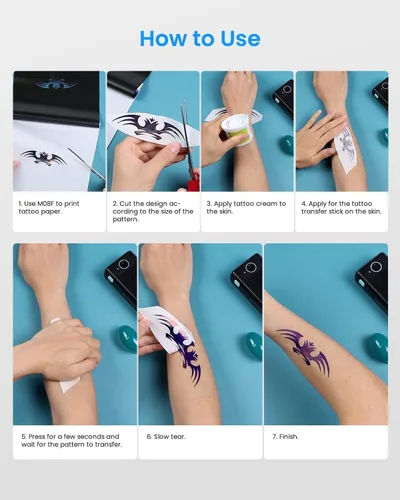 Miniatura 9 de Phomemo 35 hojas de papel para plantillas de tatuaje, papel de transferencia para tatuar, compatible con Itari M08F, TP81, TP83, A886, A887