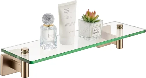 Miniatura 34 de KOKOSIRI Estantes de Pared Hardware de Baño Estante Flotante de Vidrio de 12 Pulgadas para Dormitorio, Sala de Estar, Cocina, Rack Colgante Bronce