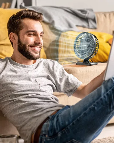 Miniatura 2 de Gaiatop - Ventilador de escritorio USB, pequeño pero potente, personal, portátil, silencioso, de 3 velocidades, mini ventilador de mesa ajustable