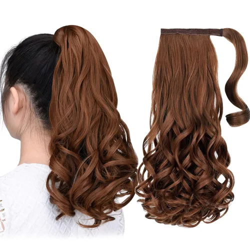 SYXLCYGG Extensión de cola de caballo marrón con clip envolvente, cola de caballo de 16 pulgadas, 4.2 onzas, extensiones de cabello negro sintético