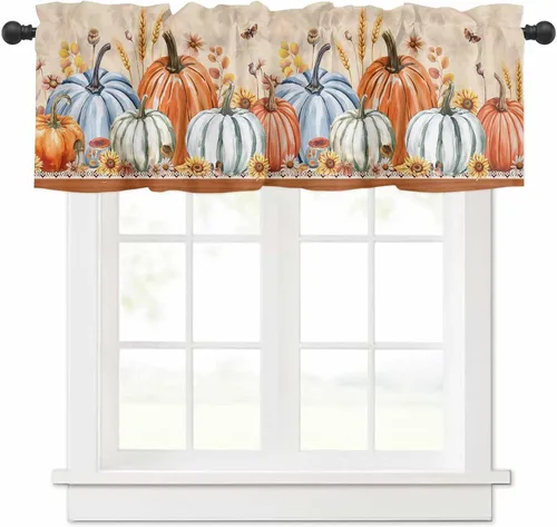 Miniatura 10 de Cenefas de gnomo de invierno para cocina, cafetería, cenefa de ventana de pino nevado de Navidad, cortinas cortas de copo de nieve azul, 60 x 18