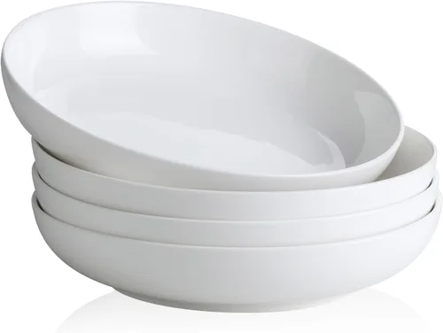 YHY - Juego de 4 cuencos para pasta, platos de ensalada de cerámica de 22 onzas, platos de porcelana poco profundos de 7.8 pulgadas de ancho para