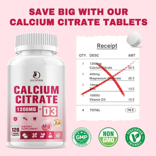Miniatura 3 de Citrato de calcio de 1200 mg con suplemento de vitamina D3 para mujeres y hombres, calcio y magnesio zinc D3 para la salud de los músculos óseos