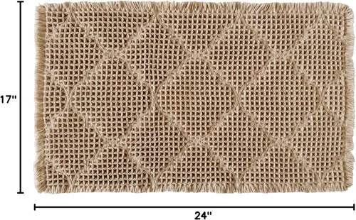 Miniatura 2 de ZALL Tapete de baño de punto gofre, súper absorbente, antideslizante, color marrón, 17 x 24 pulgadas, patrón geométrico de diamante, lavable a