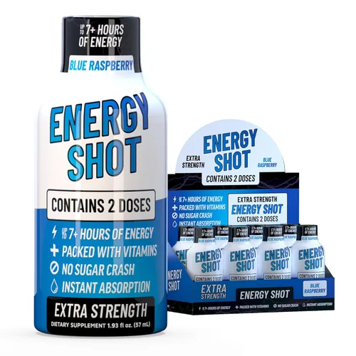 Miniatura 28 de Blue Raspberry Extra Strength Energy Shot 12 unidades – 260 mg de cafeína natural B12 B6 – Apoyo de energía y enfoque – 2 porciones sin azúcar Té