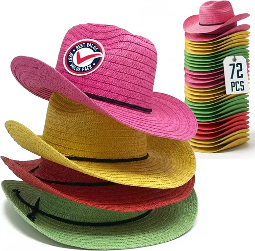 Miniatura 13 de Podzly Sombreros de vaquero de paja, paquete de 12 unidades, circunferencia de 24 pulgadas, estilo occidental para hombres y mujeres, sombreros