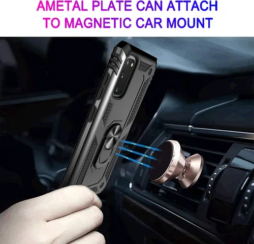 Miniatura 3 de Androgate Funda para Samsung Galaxy S20 FE con protectores de pantalla de cristal, soporte de anillo de metal de grado militar con soporte de Negro