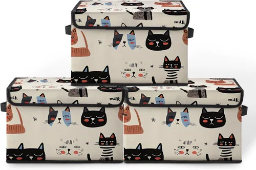 Miniatura 40 de Contenedores de almacenamiento apilables para ropa con tapas, organizadores de clóset con estampado de gatos de tela para el hogar y la oficina