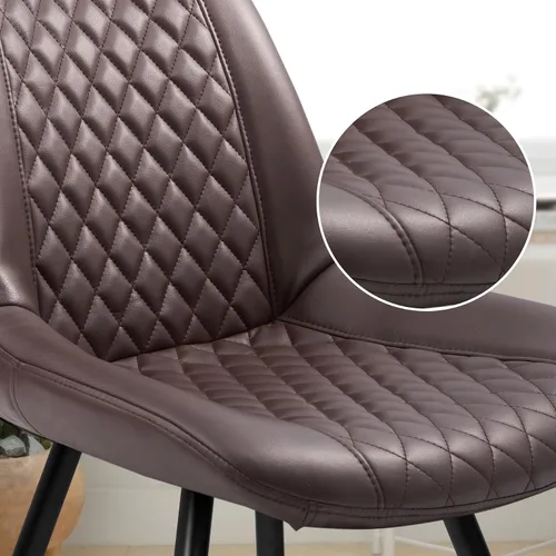 Miniatura 4 de Juego de 2 sillas de comedor, modernas sillas de salón de piel sintética sin brazos, asiento tapizado con respaldo alto y patas de metal resistentes