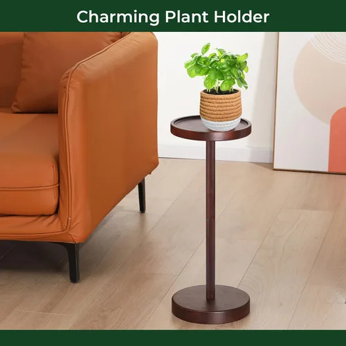 Miniatura 7 de Mesa auxiliar con pedestal de madera maciza de acacia - Mesa redonda pequeña para Martini
