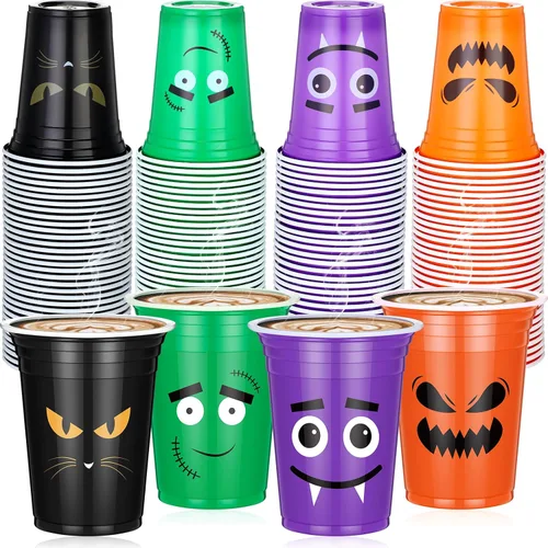 Dandat 120 vasos de plástico desechables para fiesta de Halloween de 12 onzas, tazas de calavera de calabaza para Halloween, suministros de fiesta,