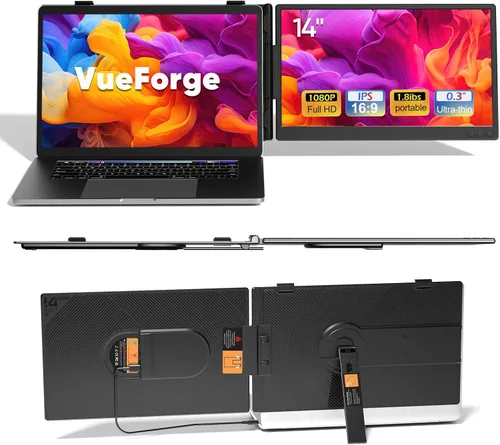 Extensor de pantalla para laptop, monitor de pantalla dual FHD 1080P de 14 pulgadas para portátil, monitor portátil ultraligero con USB-C/HDMI, Plug