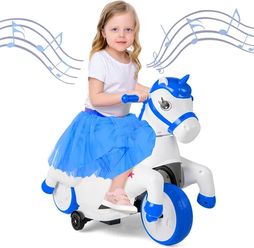 Miniatura 10 de OLAKIDS 2 en 1 motocicleta y caballo, unicornio de 6 V, juguete de paseo con batería con función de arriba y abajo, MP3, pantalla de potencia, Rosa