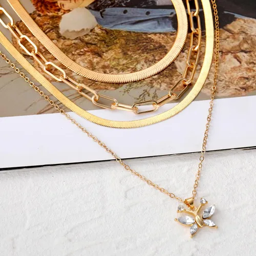 Miniatura 6 de VKME Juego de 45 piezas de joyería dorada para mujeres y niñas, aretes colgantes delicados, elegantes anillos de nudillos, pulseras y collares