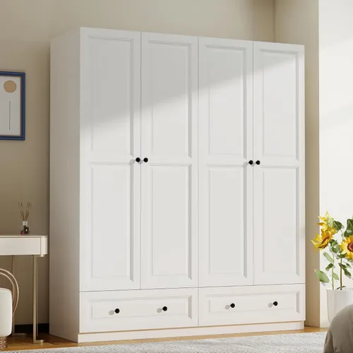 Armario Armario con cajones: Armario cerrado con puertas, Armario alto con barra para colgar, armario grande de madera para dormitorio con puertas y