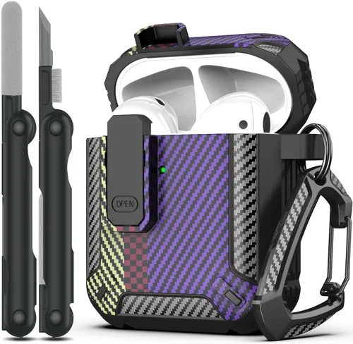 Miniatura 32 de RFUNGUANGO Funda para AirPod de 2ª generación con kit de limpieza, armadura protectora de carcasa dura militar con bloqueo para funda de carga