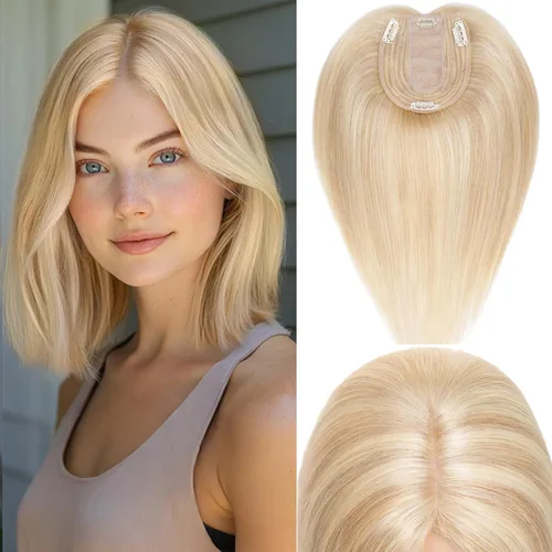 Miniatura 19 de Rich Choices Pelucas con topper de cabello para mujeres, cabello humano real 100% Remy, sin flequillo, para mujeres con adelgazamiento en la parte