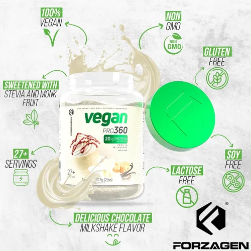 Miniatura 6 de Forzagen Proteína Vegana 360 2 Libras 27 Porciones, Proteína a Base de Plantas Extraída de Quinoa, Arroz Integral y Proteína Aislada de Guisante