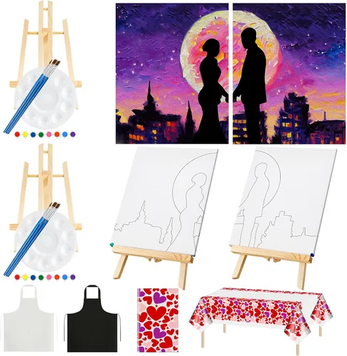 Yeaqee Kit de 13 piezas para sorber y pintura para adultos, lienzo elástico, cita nocturna, San Valentín, kit de pintura, suministros de pintura