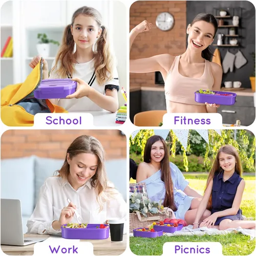 Miniatura 7 de Lonchera Bento para niños y adultos, estilo bento, 44.0 fl oz, tamaño de porción ideal a prueba de fugas, para adolescentes y niños, sin BPA