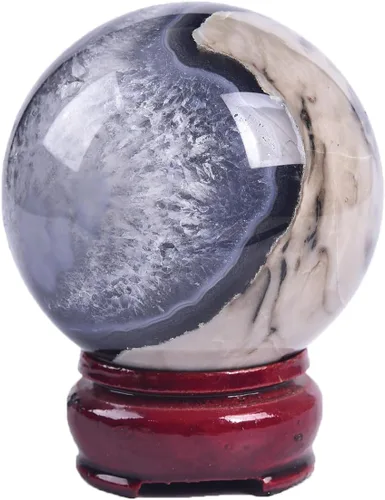 Miniatura 23 de JIC Gem Esfera grande de cristal Chevron de amatista con cristales curativos de curación con soporte de madera para meditación y decoración
