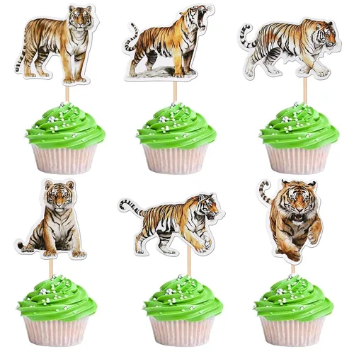 Miniatura 10 de 36 piezas de decoración para cupcakes de animales de la jungla, león, mono, cebra, hipopótamo, jirafa, elefante, temática de bosque, púas