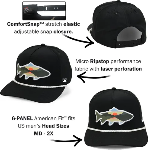 Miniatura 33 de Paramount Outdoors Sombrero de pesca de trucha al atardecer, diseño de silueta de pez de montaña, sombrero para exteriores con cómodo Snapback